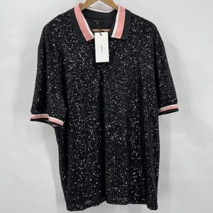 Mayer Men's XL Julian Sequin Polo‎ Top Black Dramatic Alan Cumming Disco Canada